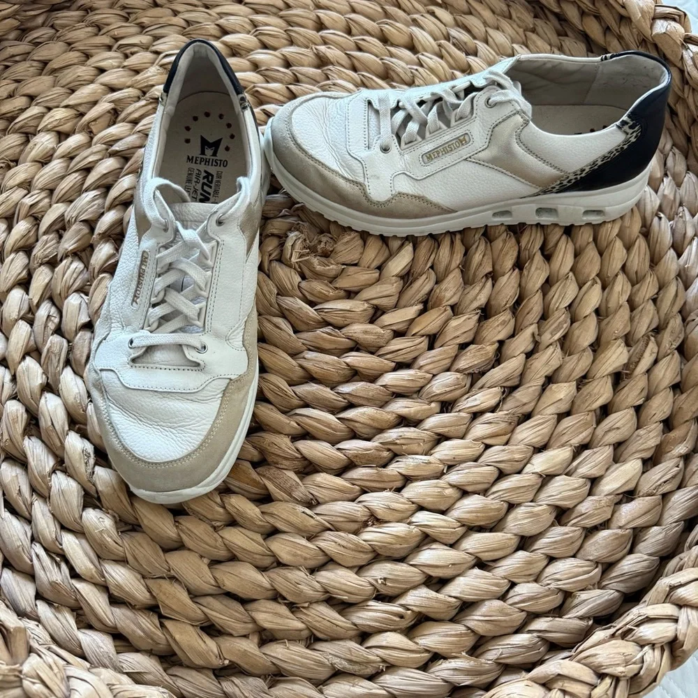 Mephisto‎ Lorane Women's Cream and Black Sneakers Leopard Accent Women’s 9.5 EUC - Picture 2 of 11